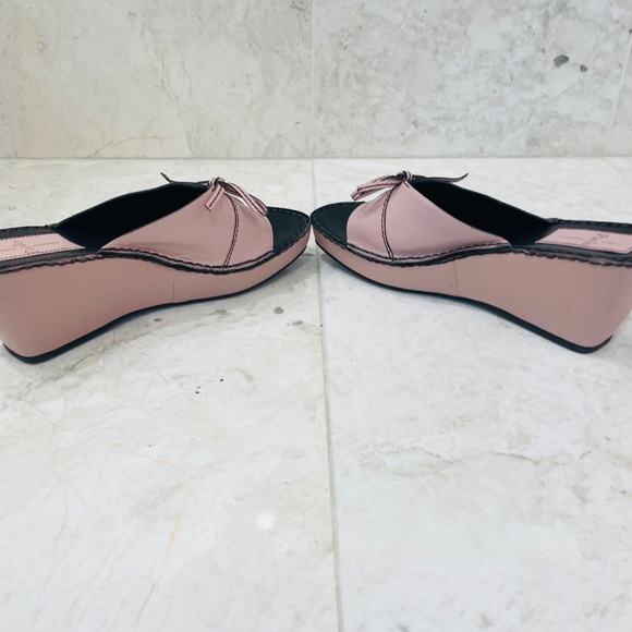 LINEA PAOLO {7} Slide Wedge Leather Pink Brown "Aida" Open Toe - Picture 9 of 11